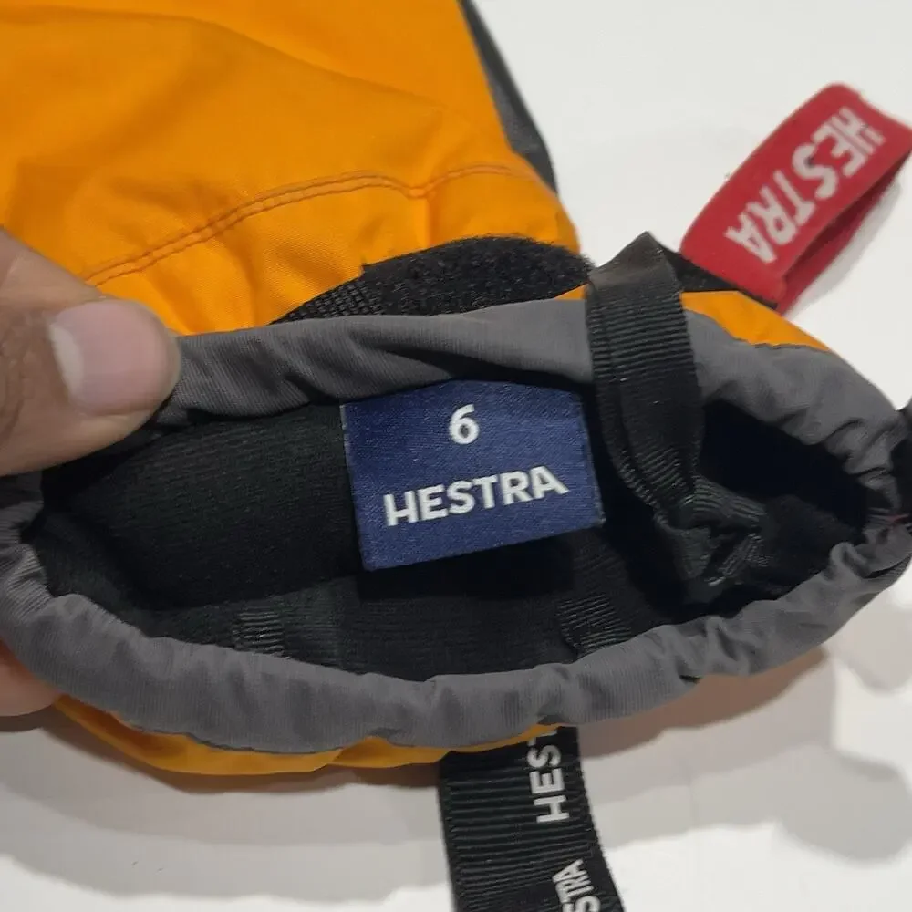 Hestra CZone Kids Ski Mittens Size 6 Orange Black Leather Waterproof Youth Mitts